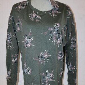Catherine Malandrino Long Sleeve Teal Floral Knit shirt top T Tee sweatshirt XL